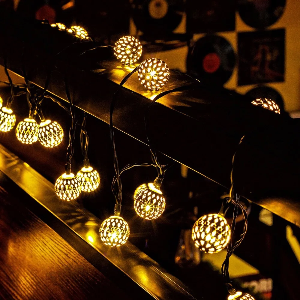 LED Globe String Lights Battery Operated 3M 30 LEDs Gold Moroccan for Bedroom Curtain Patio Lawn Landscape Fairy Garden Home | Лампы и