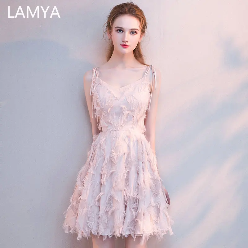 

LAMYA Short Simple Spaghetti Strap Prom Dresses 2022 Elegant A Line Evening Party Dress Plus Size Special Occasion Gowns