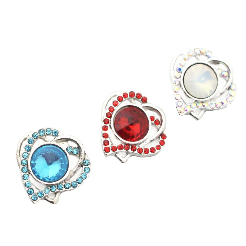 

Mixs 10pcs/lot Metal Dual Heart Crystal Snap Charms Fit 18mm/20mm Women Snap Button Bracelets Bangles Replaceable DIY Jewelry
