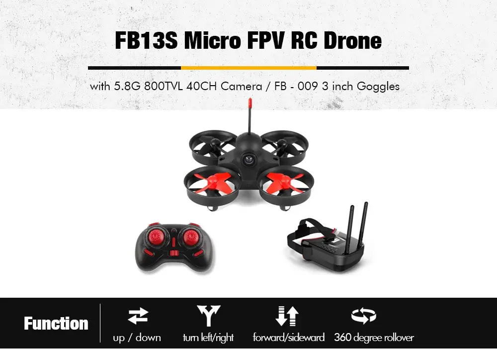 FB13S микро FPV Квадрокоптер на дистанционном управлении с Дроны с 5,8G 800TVL 40CH Камера с 3-дюймовым FB-009 FPV очки виртуальной реальности Гарнитура RC вертолет
