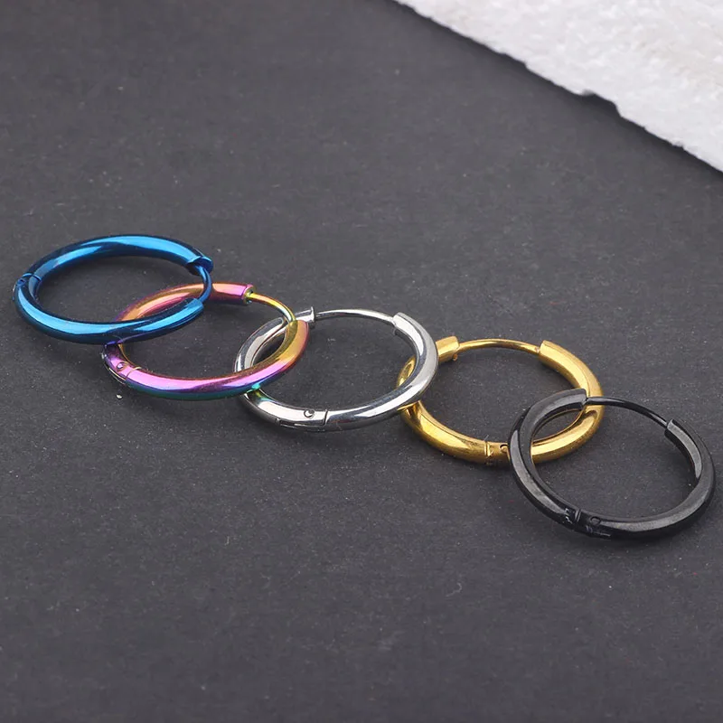 JUNLOWPY 2.5mm width Mens Women Stainless Steel hip hop Helix Ear Circle Hoop Earrings Huggies Piercing Jewelry | Украшения и