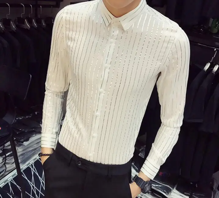 Мужская рубашка с длинным рукавом блестками для ночной съемки лето S-5XL | одежда