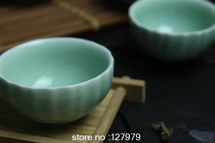 Аутентичная чайная чашка Longquan celadon ди-печь лотос светильник-зеленая фарфоровая