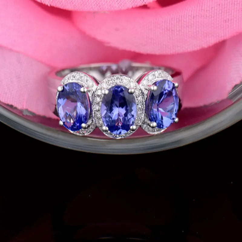 Циркониевое кольцо белое золото 3 камня в 14 КТ|natural tanzanite|tanzanite white goldgold natural |