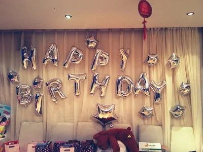 16 дюймов цвета: золотистый серебристый с днем рождения письмо Алюминий Фольга