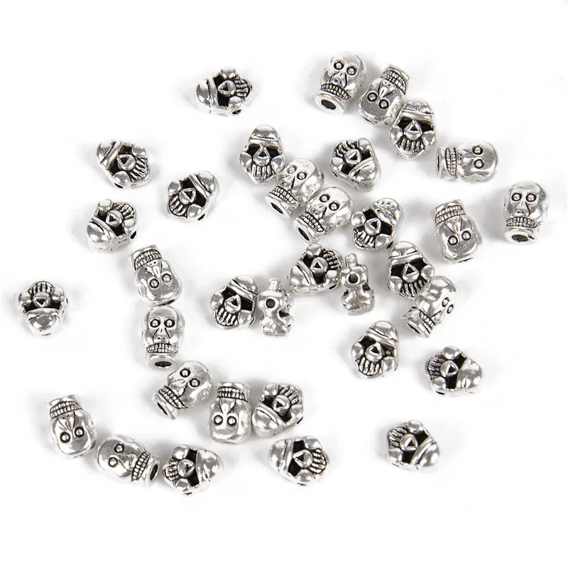 40Pcs Mixed Size 40 шт смешанный размер тибетский серебряный череп бусины для самостоятельного изготовления ювелирных изделий браслет металлические бусины в виде черепа Шарм для Паракорда - Цвет: 40Pcs Mixed Size