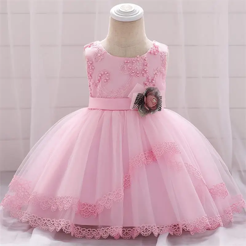 Pink Платья для маленьких девочек Одежда для маленьких девочек для крещения платье принцессы для ребенка Нарядные платья для девочек Платье для первого дня рождения Детские платья для новорожденных - Цвет: Pink