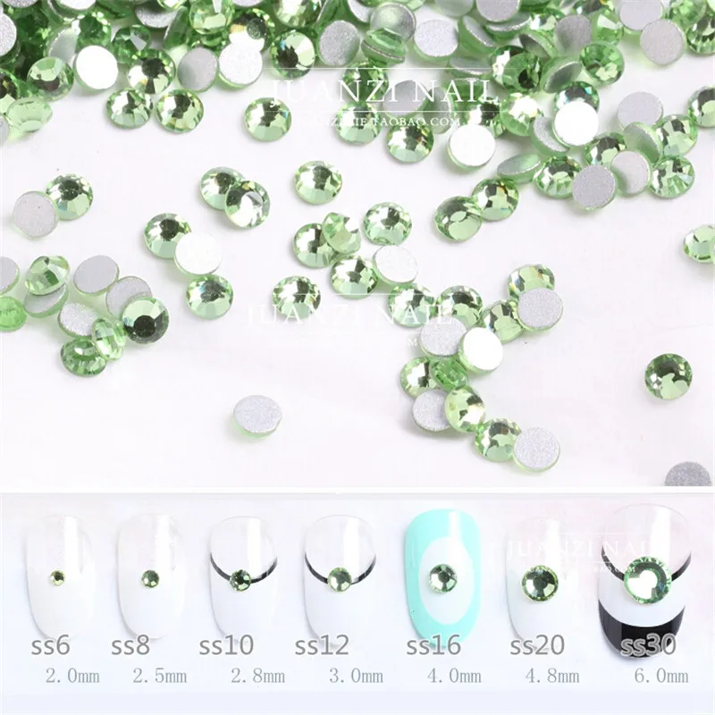 CCBLING Crystal Peridot ss3-ss30-пакет Стразы для ногтей с плоской задней поверхностью без