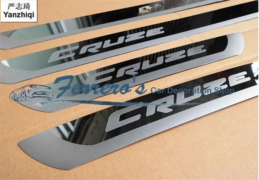 Free shipping 4pcs/lot Slim Door Sill Scuff Plates car stickers FOR 2010 2012 2013 2014 Chevrolet Chevy Cruze Sedan hatchback | Автомобили
