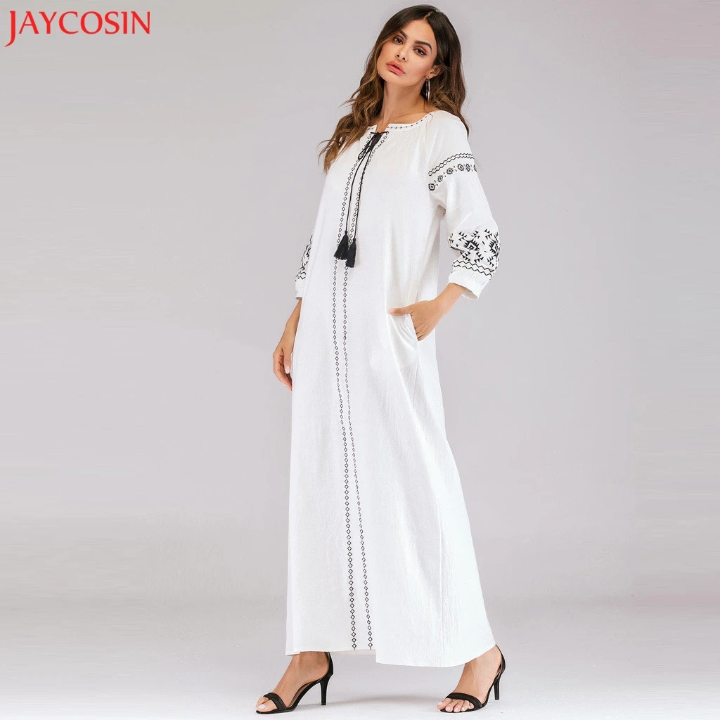 JAYCOSIN мусульманское женское бархатное платье с принтом Islamic Abaya Jilbab коктейльное