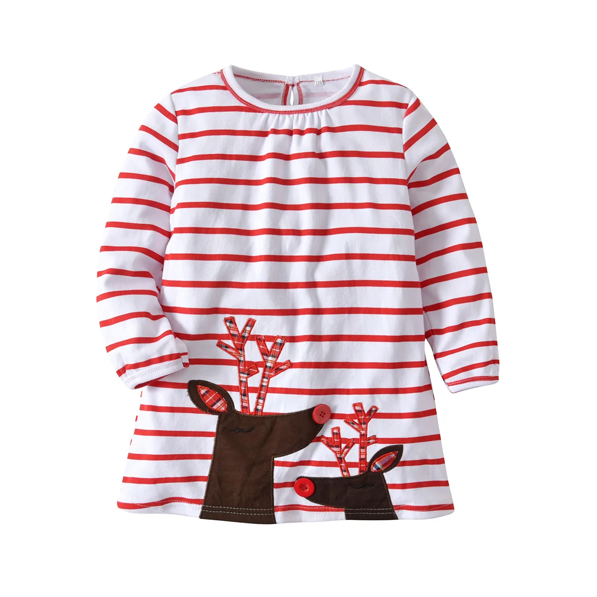 

Dress For Baby Girl Christmas Elk Casual Dress stripe Girls Dress Long Sleeve Girls Dresses For Party