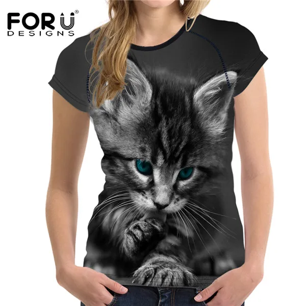 FORUDESIGNS/футболка с 3D котом и животными для женщин брендовая одежда Женская Повседневная футболка с короткими рукавами удобные эластичные футболки в стиле хип-хоп - Цвет: W1854BV