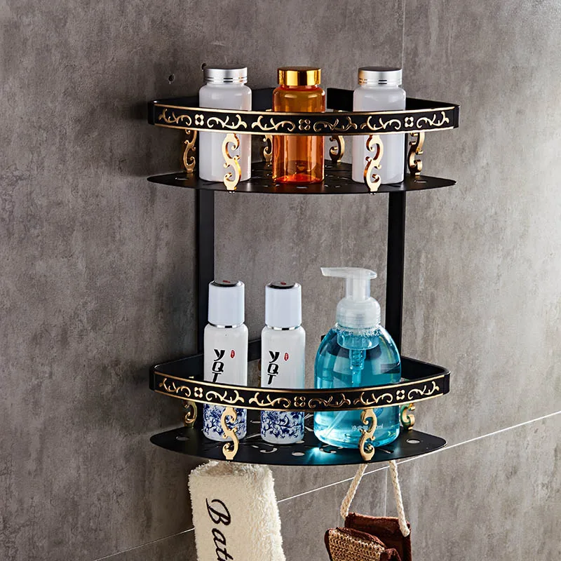 Carved Aluminum Alloy Bathroom Shelf Wall Mounted Basket Handware Antique/Gold/Black/White Shelves | Строительство и ремонт
