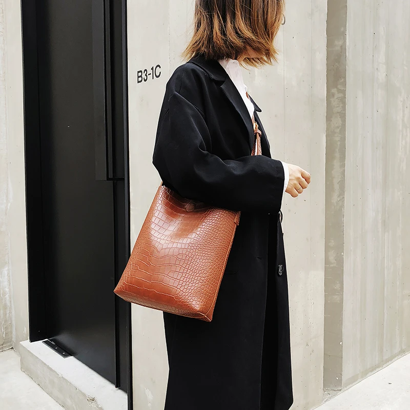 

Alligator Crocodile Leather Women Composite Bag 2Pc/Set Large Capacity Shoulder Bag Casual Crossbody Bags Small Clutch Purse Sac