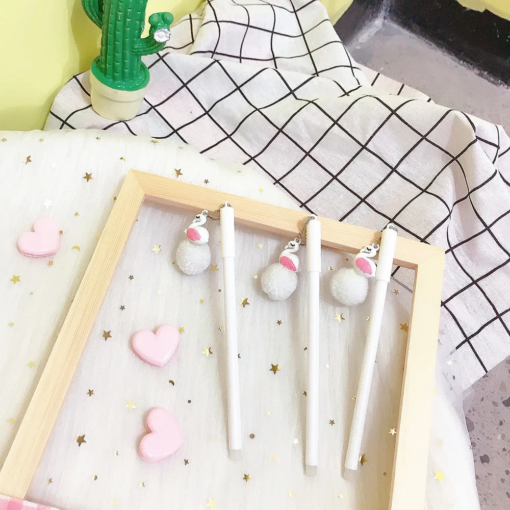 24 шт./лот Корейская Новинка маленький гель-помпон с фламинго черные ручки для