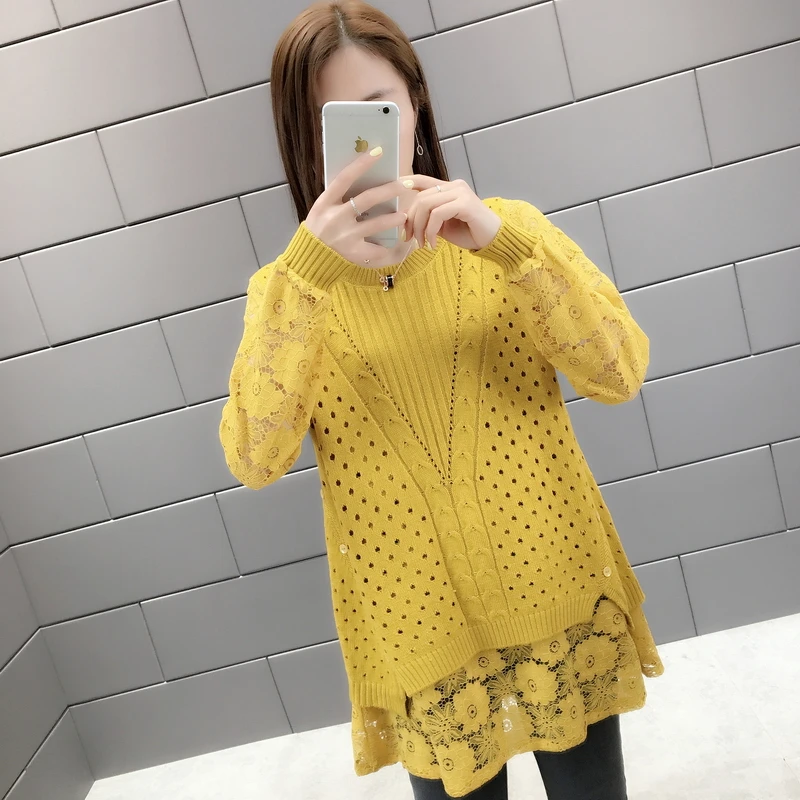 

Room 107333, 8 rows, 2 rows.) New fake two round collar lace sleeve hollow knitted sweaters 54