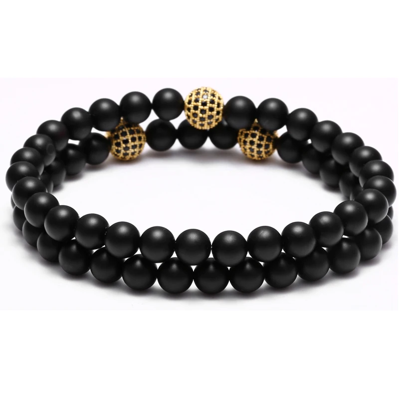 Женский и мужской браслет Mcllroy черный матовый из циркония с бусинами на День