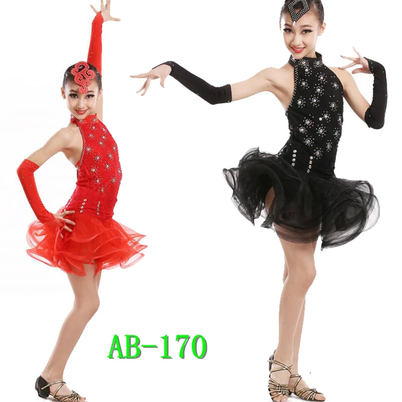 Платье для латиноамериканских танцев с блестками девочек Детские костюмы
