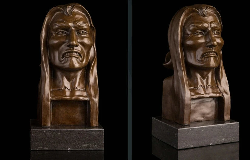 Скульптура в стиле арт-деко Борьба Мужская голова Бюст Бронзовая статуя подпись |