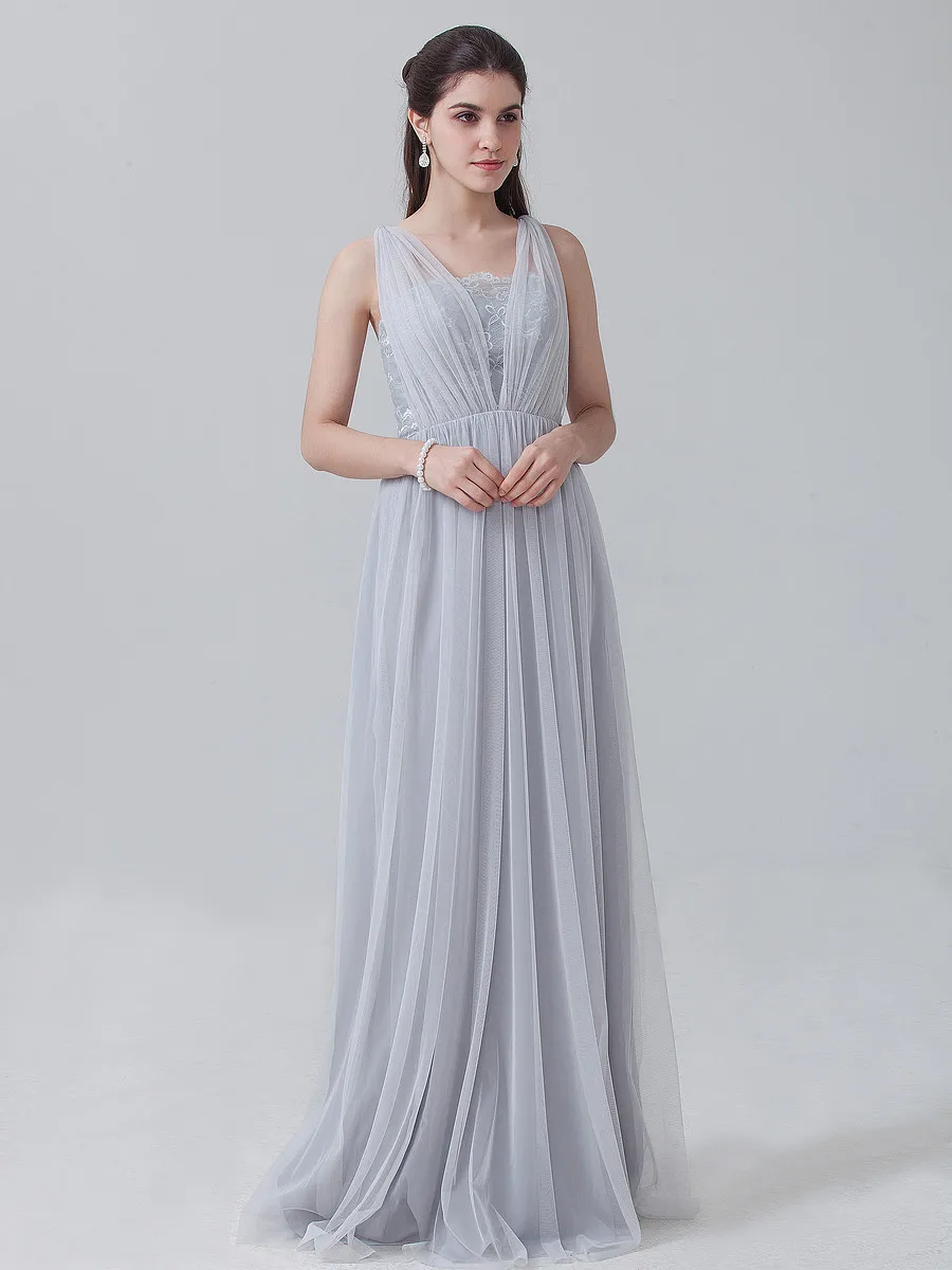 Дешевые кабриолет платья для подружек невесты до 60 тюль длинные серебряные