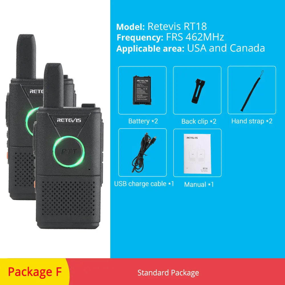 FRS RT18-Package F RETEVIS RT618/RT18 PMR радио перезаряжаемая мини рация 2 шт. PMR446 PMR 446 FRS Dual PTT VOX двухсторонняя рация - Цвет: FRS RT18-Package F