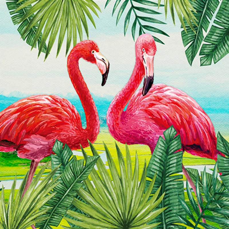 Фотообои на заказ в скандинавском стиле ручная роспись растений фламинго