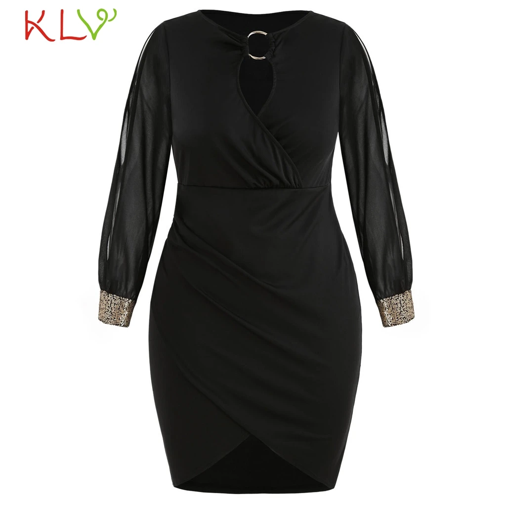 Сексуальное женское платье 5XL с блестками и кольцом, облегающее платье, официальное элегантное женское платье размера плюс для вечеринки, женское платье Hiver 18Jan14
