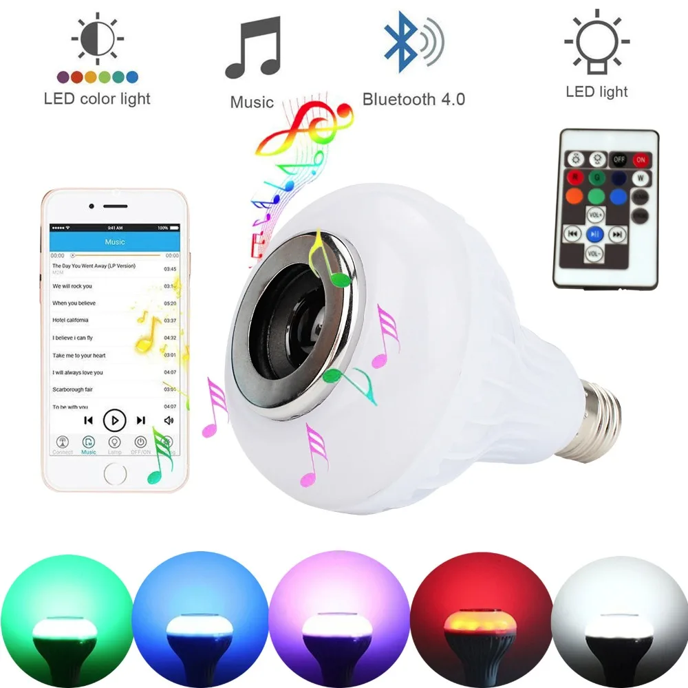 С регулируемой яркостью E27 умная цветная (RGB) Беспроводной Bluetooth Динамик лампы