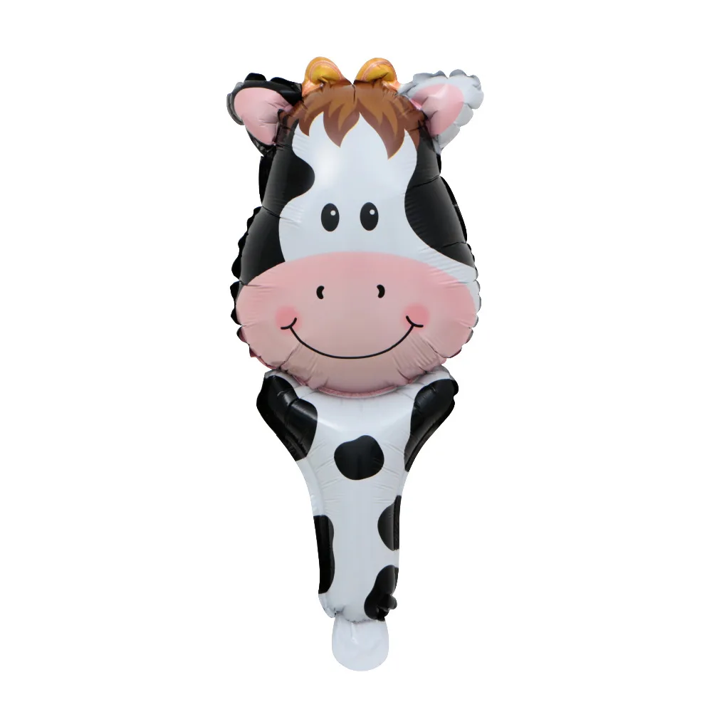 Cow 6 шт. животных Ручной Придерживайтесь Фольга шары Тигр Лев Воздушный баллон дети День рождения украшения Baby Shower Hand Stick игрушки - Цвет: Cow