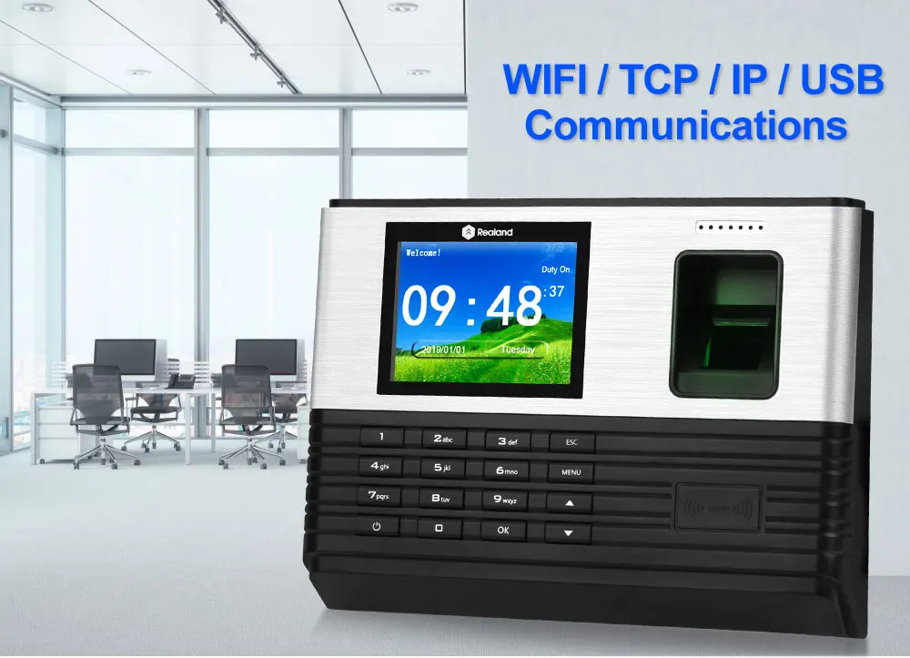 TCP/IP/Wi-Fi 2,8 дюймов биометрическая машина Фингерпринта времени RFID карта отпечатка пальца рекордер времени система, поддержка батареи