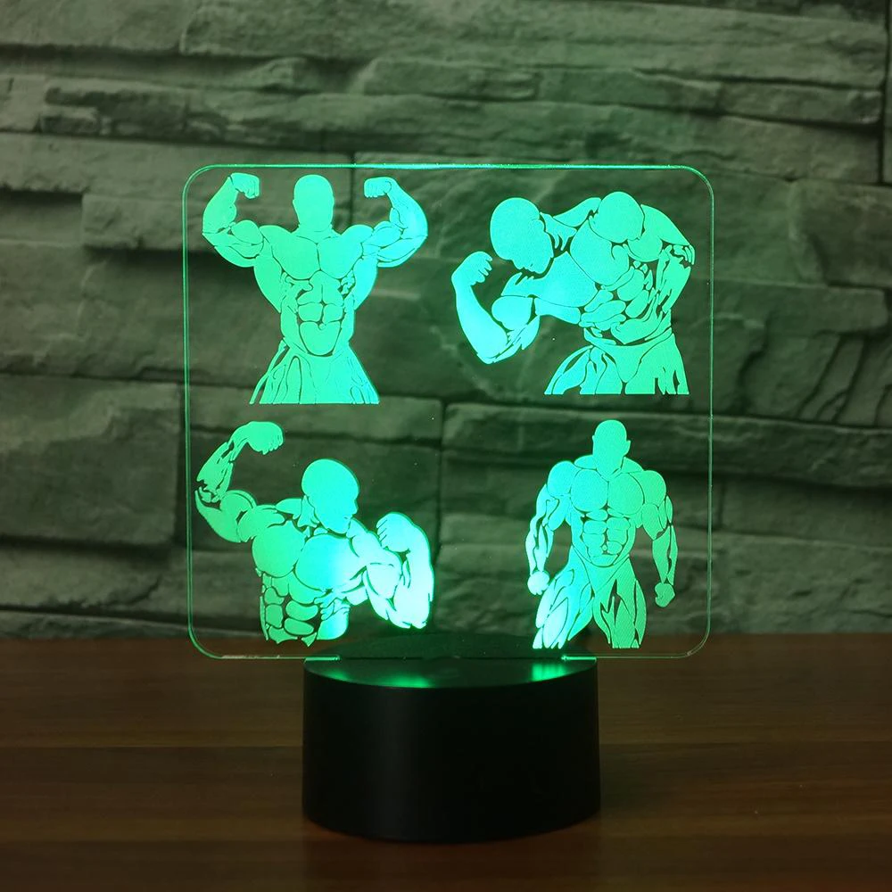 Меняющая цвет акриловая модель для бодибилдинга светодиодный ночник 3D мужчин