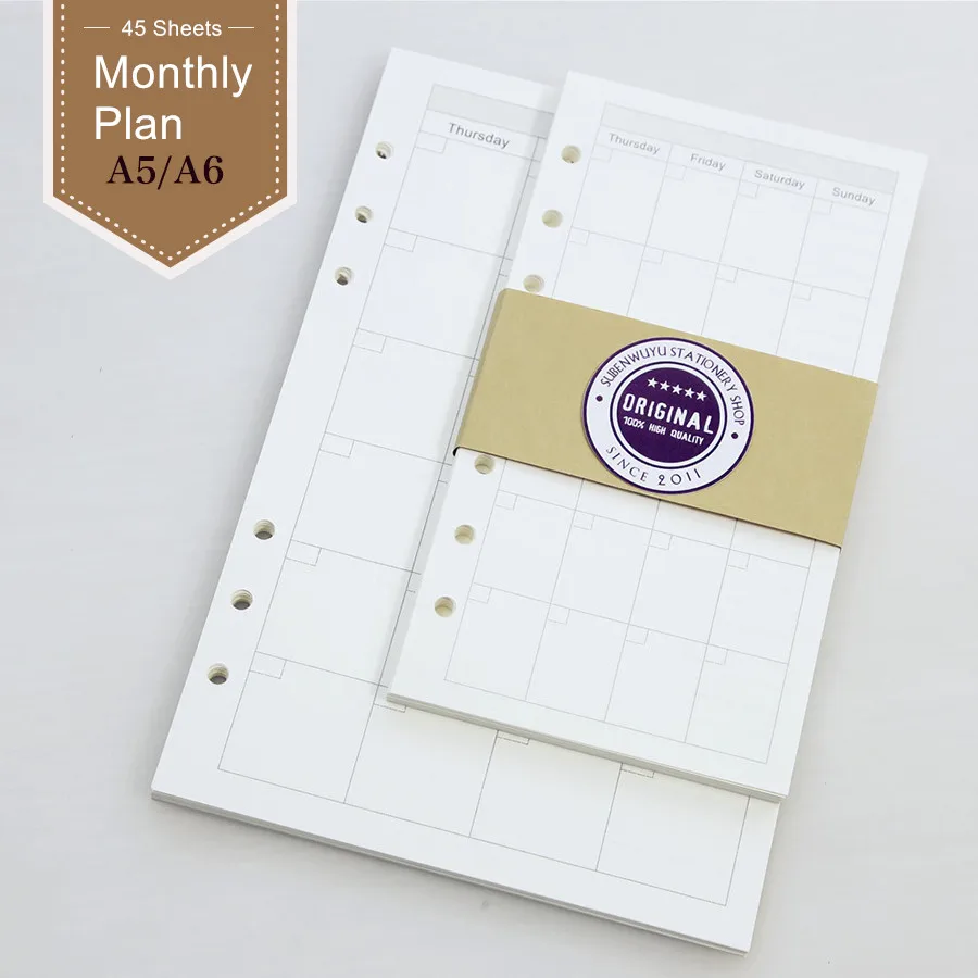 

Loose Leaf Notebook filler sheets A5 A6 Monthly Plan Core Notebook Planner Diary Travelers Notebook filler papers