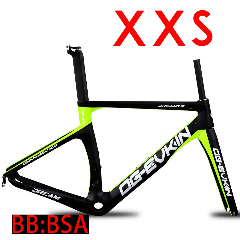 XXS Green BSA Matte OG-EVKIN CF-024 углеродистая рама для дорожного велосипеда Di2& Mechanical 700C Aero карбоновая рама для дорожного велосипеда велосипедная рама вилка+ подседельный штырь+ гарнитура - Цвет: XXS Green BSA Matte