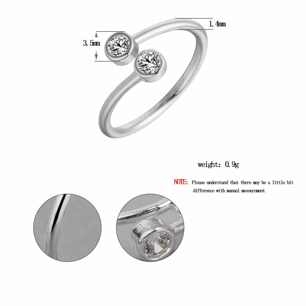 Женское кольцо с двойным кристаллом Kinitial серебряное открытым ободком элегантные