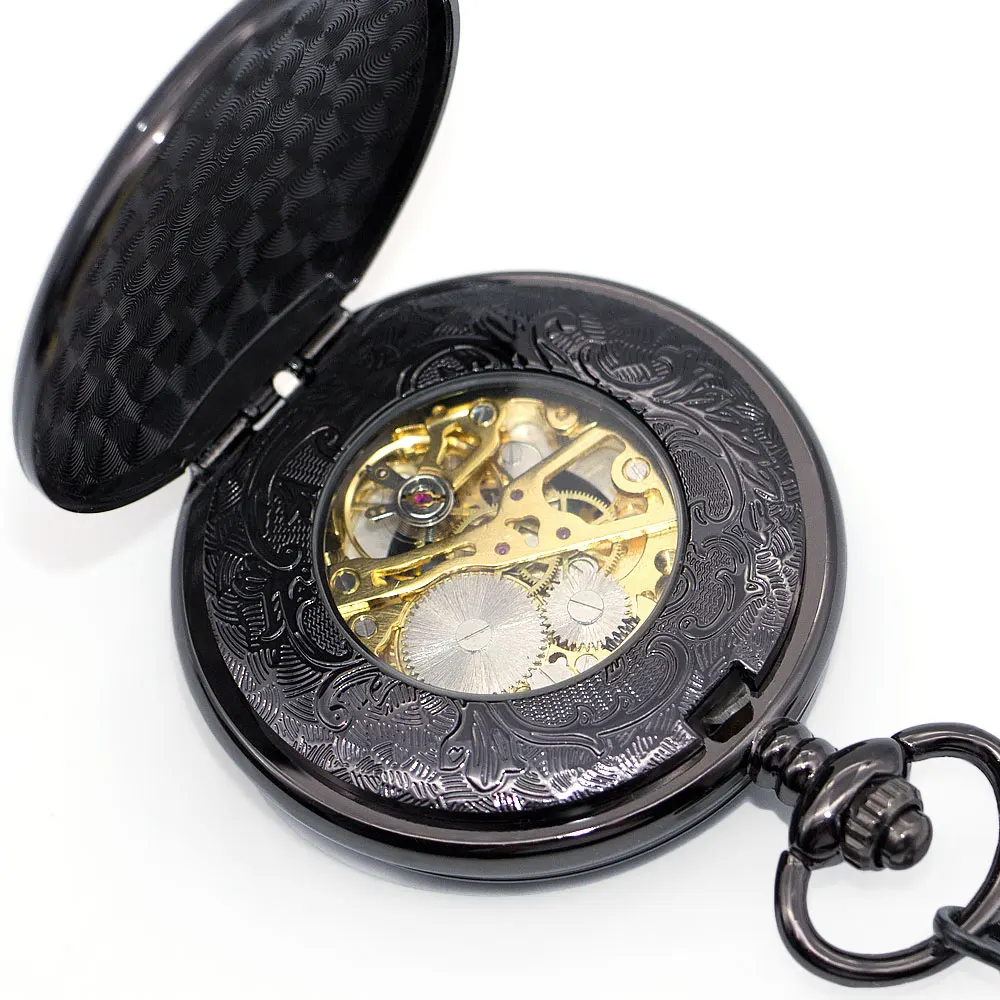 Винтажные Механические карманные часы скелетоны с цепочкой на брелок уникальные