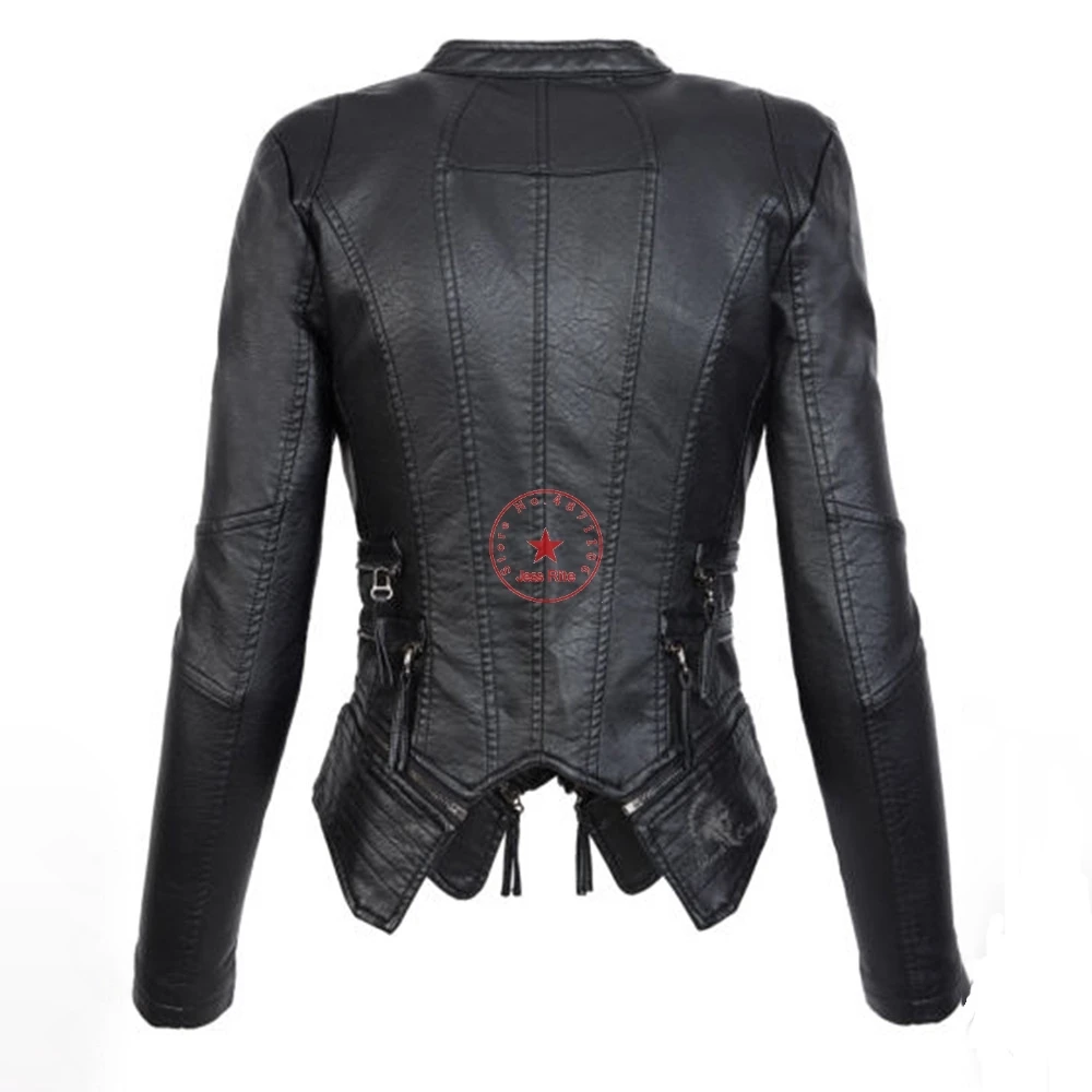 Куртка из искусственной кожи женская модная черная мотоциклетная куртка