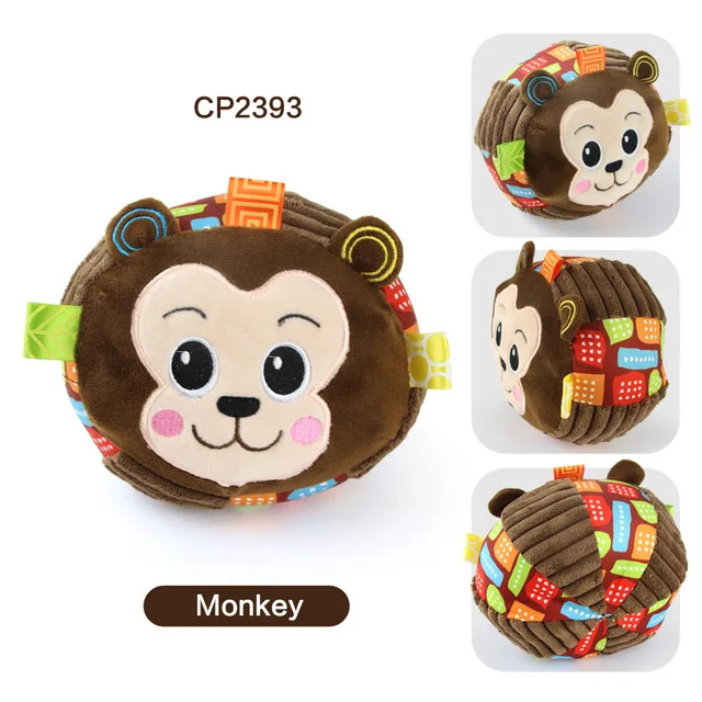 Monkey Разноцветные Мультяшные животные, Детские Кольца, колокольчик, мяч, детская одежда, музыкальное обучение, игрушка для детей, милые руки, встряхивание, погремушка, мяч - Цвет: Monkey
