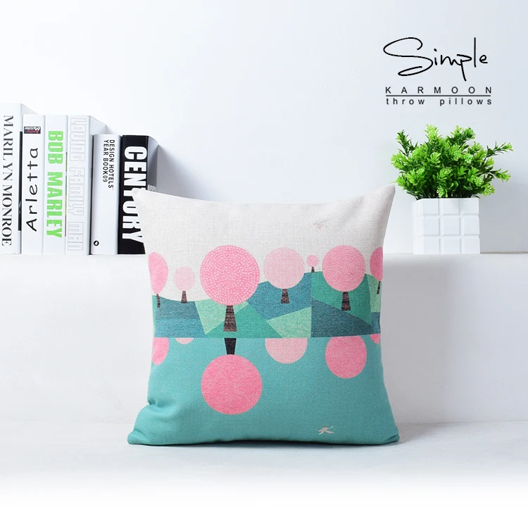 Весенняя наволочка для подушки декоративная с зелеными деревьями льняной чехол