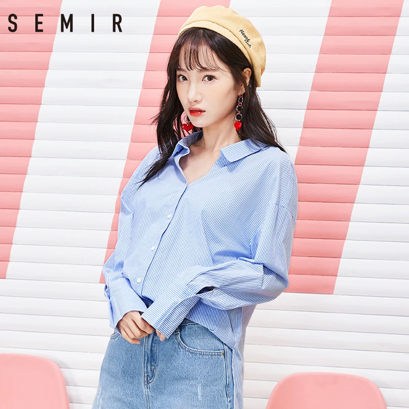 SEMIR Shirtss рубашки с длинными рукавами Блузка для женщин 2018 Новая мода полоса 100%