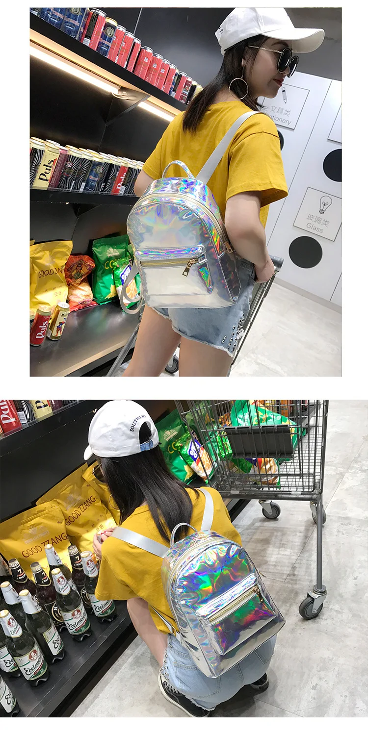 Маленький голографический рюкзак, лазерная голографическая сумка, mochila feminino, серебряный, многоцветный, для начальной школы, кожаный рюкзак, zaino olografico