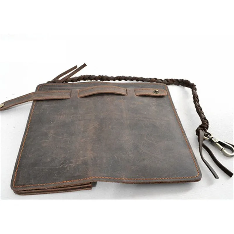 Новые мужские кошельки из кожи Крейзи Хорс с вязаной цепочкой Длинные в стиле