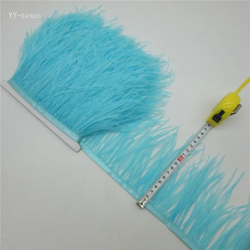 Light blue 10 ярдов 10-15 см обрезки страусовых перьев для юбки/платья черные страусиные перья ленты DIY перо для рукоделия оперение одежды - Цвет: Light blue