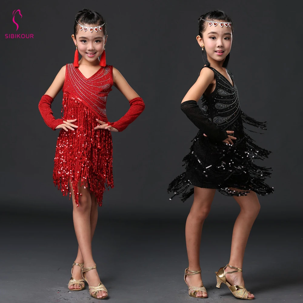 Детское платье для латинских танцев девочек с бахромой танго сальса ча-ча