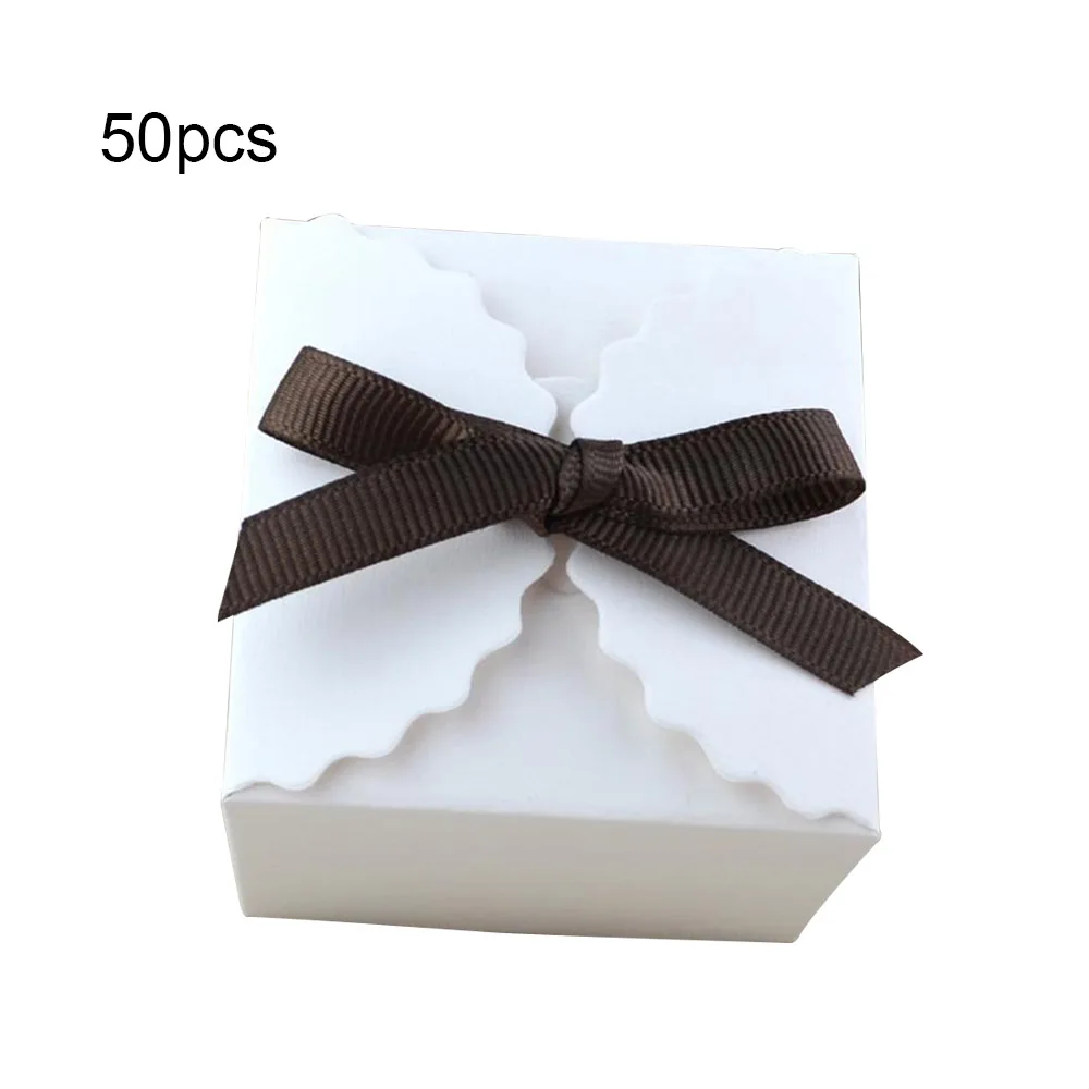 White 50 шт винтажная Ретро белая/крафт-бумага подарочная коробка DIY Свадебная подарочная коробка маленькая одна коробка для торта и конфет упаковка с лентой - Цвет: White