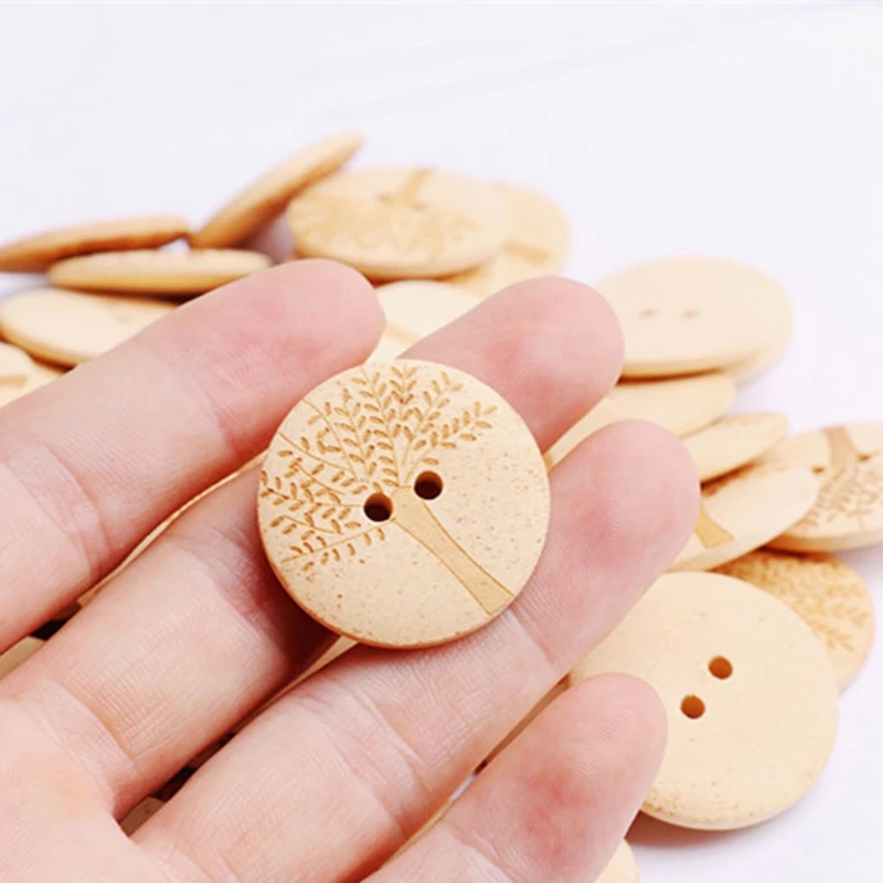 30 мм 10 шт. резные винтажные швейные деревянные пуговицы дерево натуральный цвет