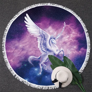 BlessLiving Galaxy Unicorn Round Beach Towel for Adult Psychedelic Space Large Picnic Mat Sparkly Tapestry With Tassel Blanket 3