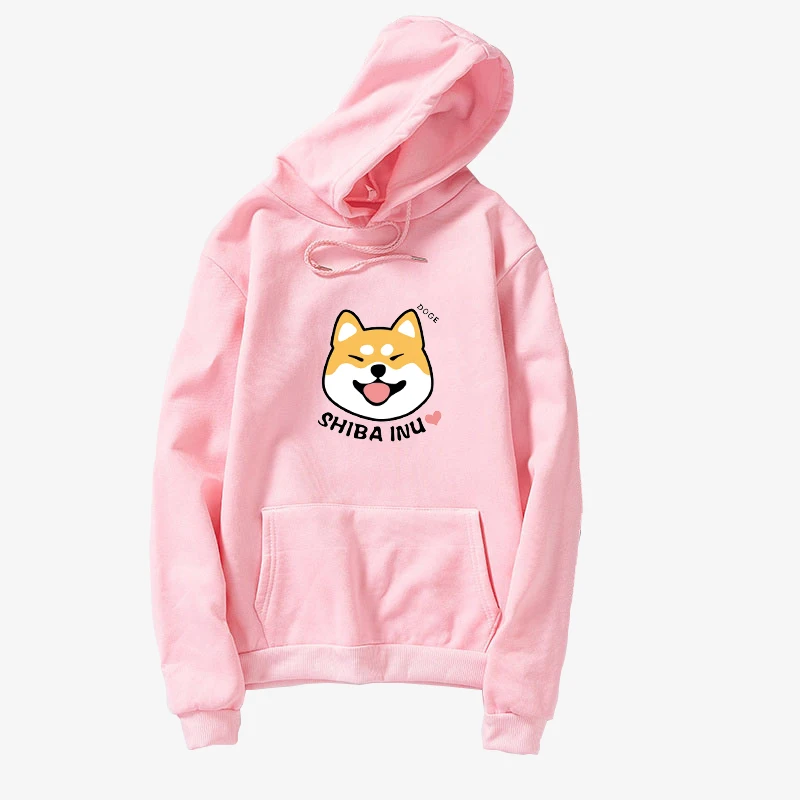 Harajuku милые свитшоты с рисунком Шиба Kawaii Свободные флисовые топы длинными
