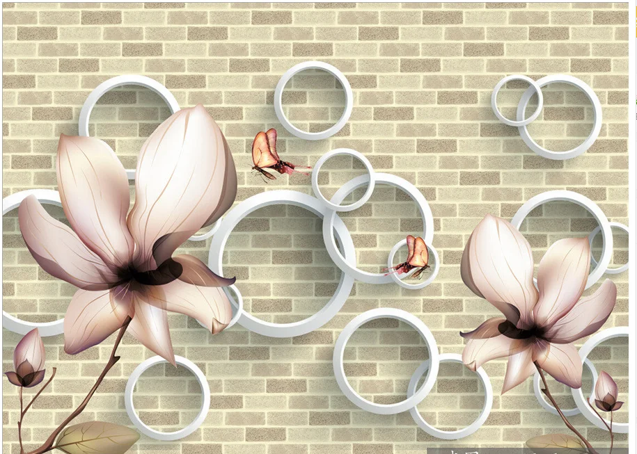 Домашний декор 3D обои с изображением кирпичной стены цветов магнолии 3d фрески