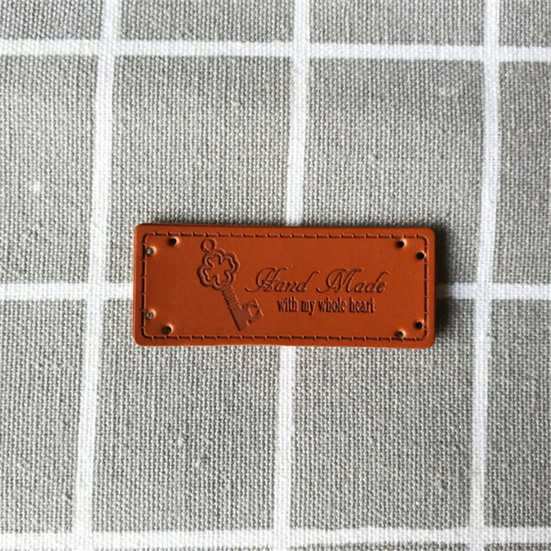 Lychee Life 10pcs Handmade Leather Labels Sewing Machine Key Scissors Pattern Clothes Tags DIY Labels for Garment Bag Hat