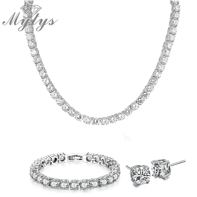 Набор ювелирных изделий Mytys высокое качество фианиты ожерелье и теннисный